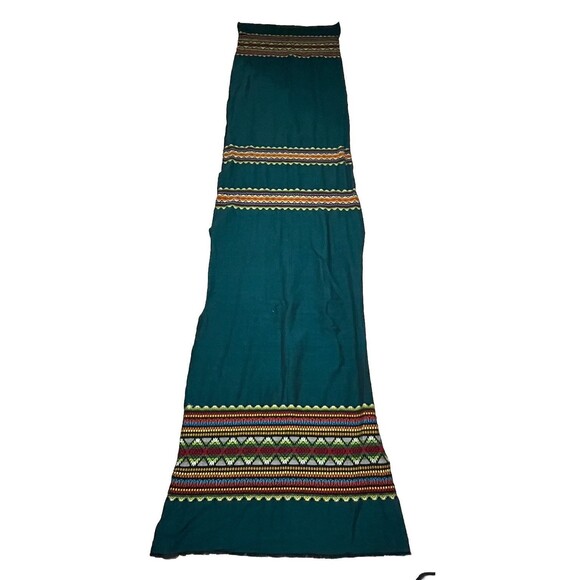 Table Runner Embroidered Green Multicolor Topper Geometric Boho 154 X 36 Long‎ - Picture 5 of 5